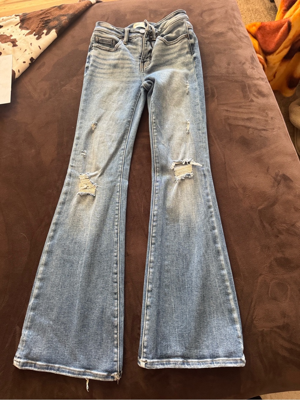 BKE Light Blue Distressed Flare Jeans - Women